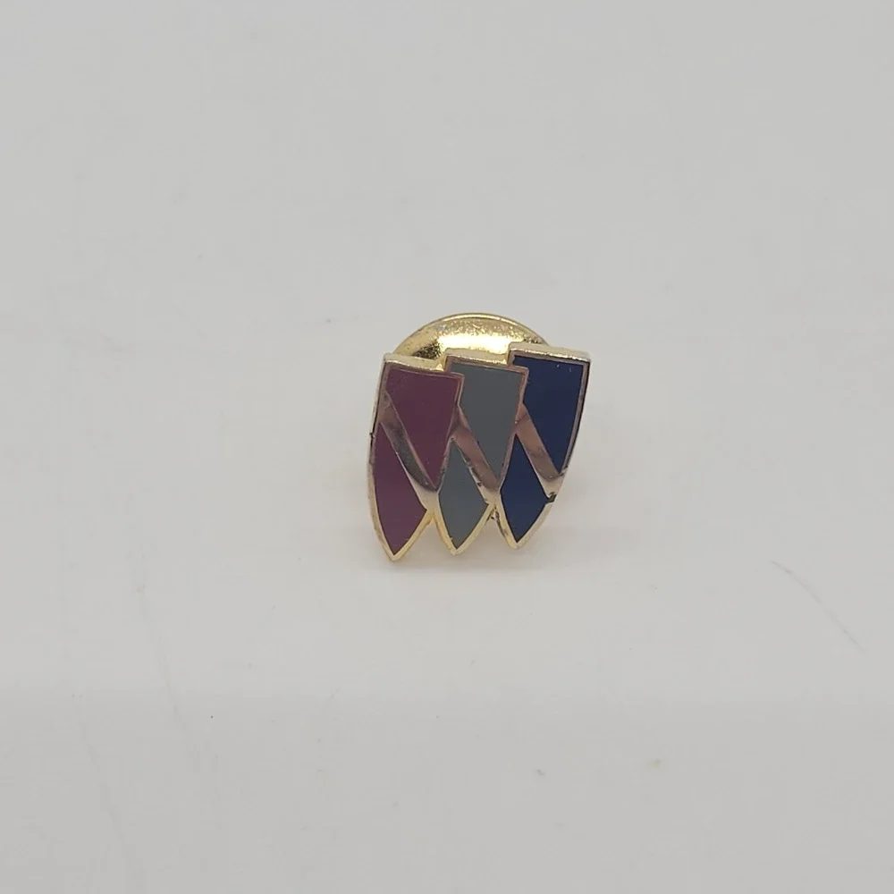 Vintage Buick Tri-Shield Logo Lapel Pin Gold Tone Enamel Red Grey Blue Car Badge
